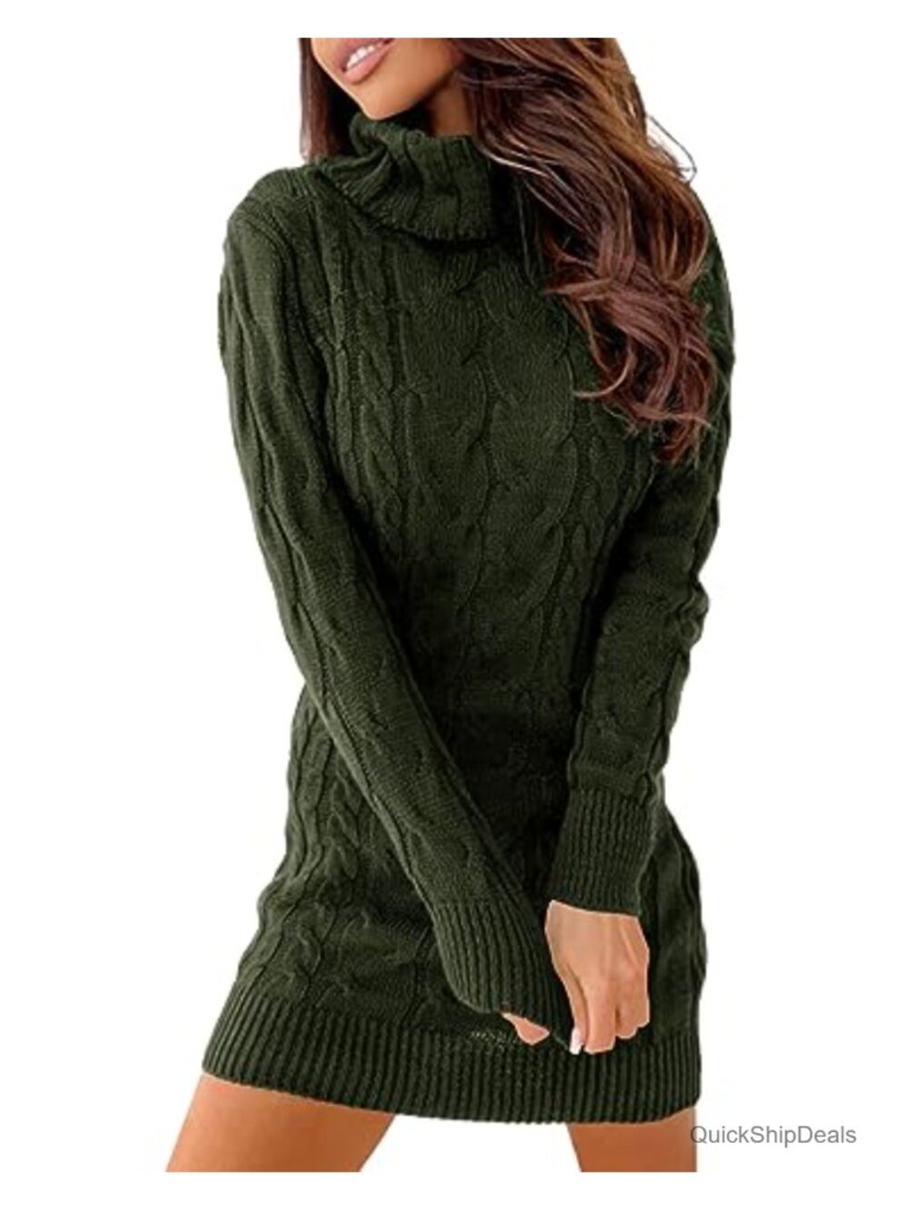 Cable Knit Turtleneck Long Sleeve Slim Sweater Dress